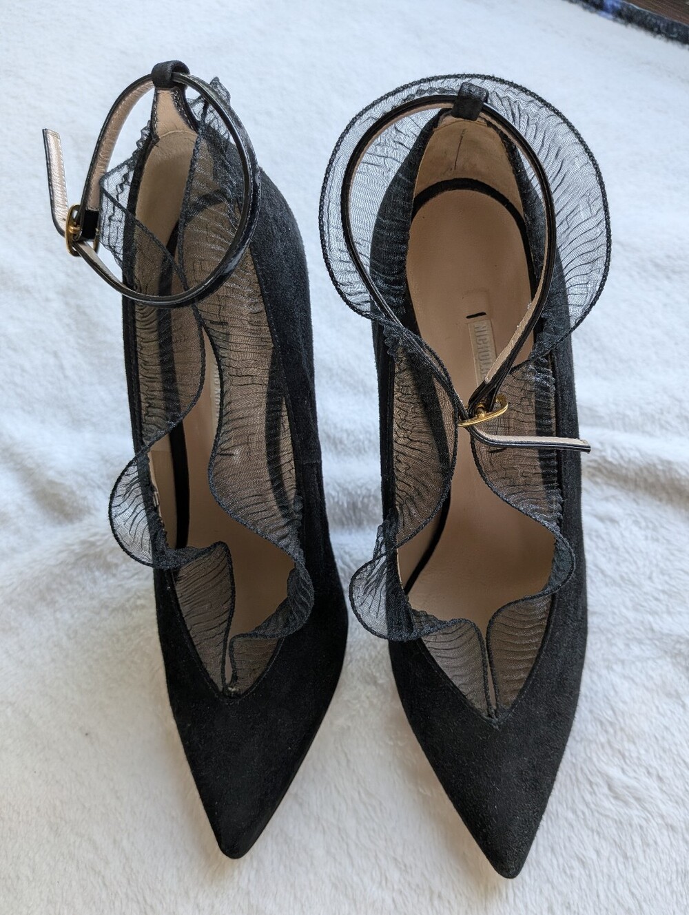 Nicholas Kirkwood Black Suede Heels With Lace Appliques - Picture 3 of 8